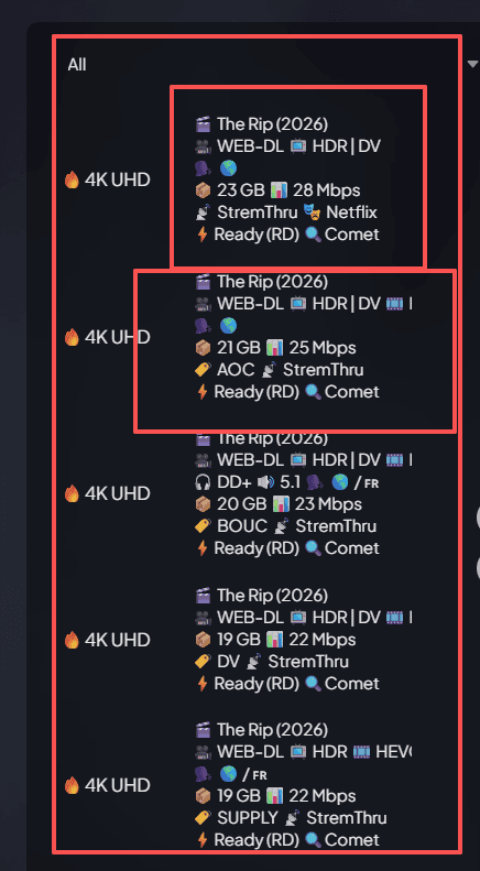Stremio Stream List with Torrentio